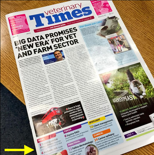 Veterinary Times, Issue 14, 1st April 2015 (Alabama Rot article bottom left)